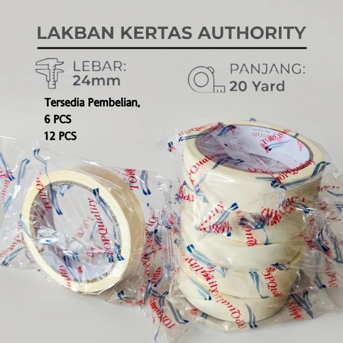 TERLARIS 1 LUSIN - LAKBAN KERTAS 1 INCH - 24MM X 20YARD AUTHORITY - MASKING TAPE READY
