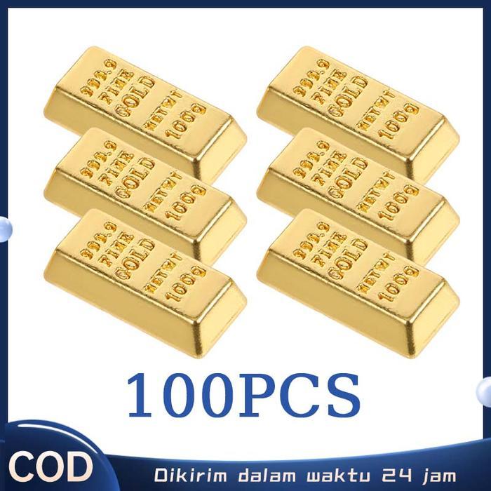 100pcs Emas Batangan Palsu Emas Antam Replika Emas Palsu Simulasi Miniatur