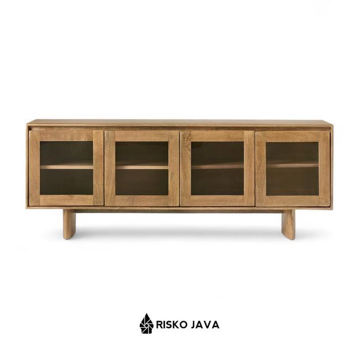Meja Tv kayu Jati / Kabinet Tv Minimalis / Rak Tv Penyimpanan Pintu Kaca | CALABRIA