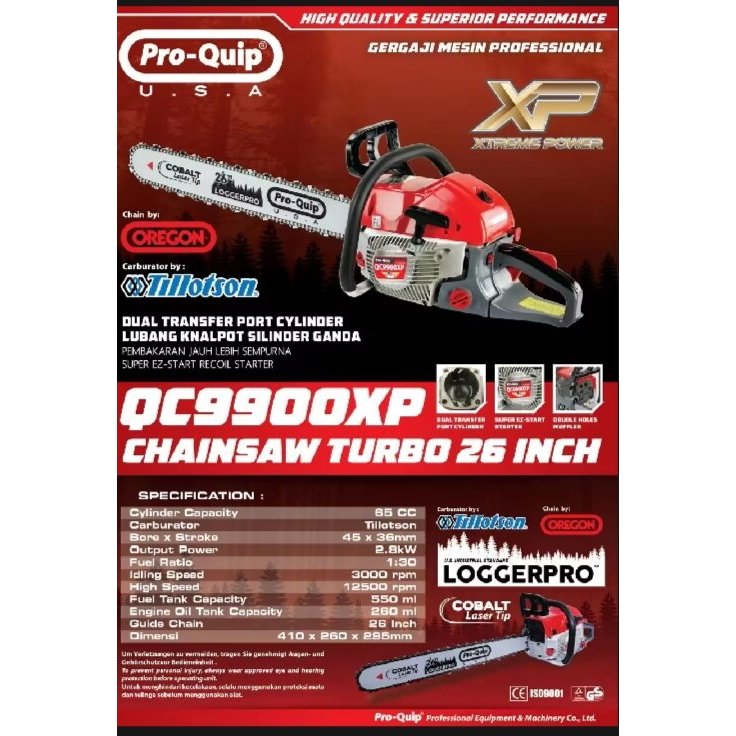 gergaji mesin senso pro quip QC9900X bar 26inch / senso pro quip panjang bar 26inch bar baja laser