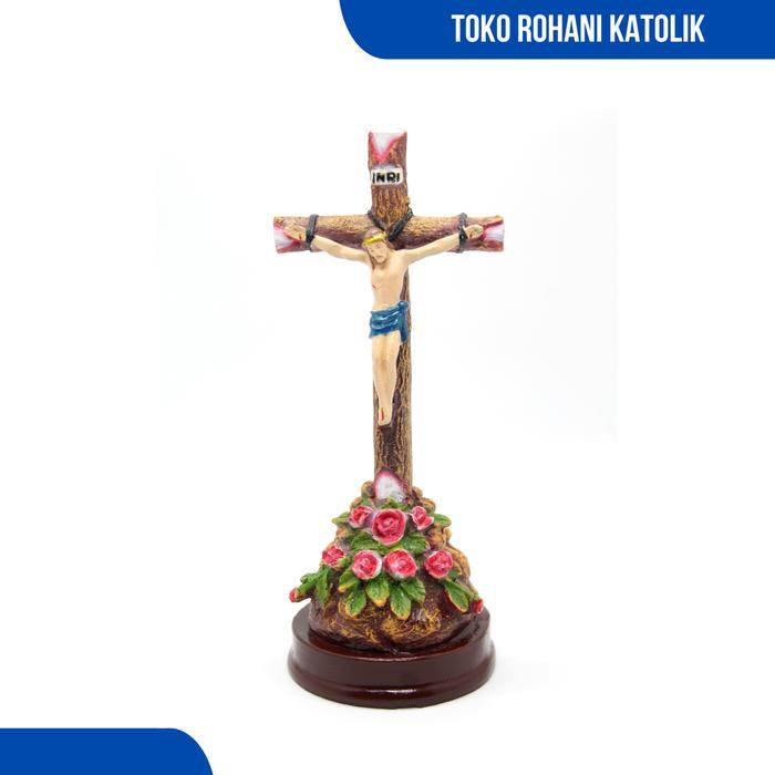 Salib Duduk Motif Mawar / Salib Duduk Katolik / Salib Meja Katolik