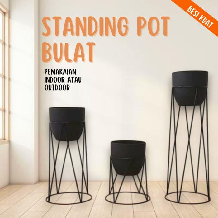 Rak Pot Standing Pot Bulat V Atas Bawah Minimalis/Rak Pot Besi/Rak Bunga Besi