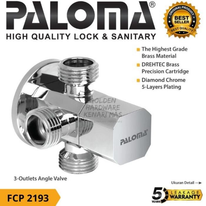 Promo Paloma Fcp 2193 Stop Kran Cabang 3 Outlet Keran Air Tembok Closet Toilet Wc Brass Chrome