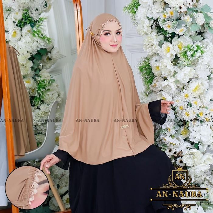 Sedia Jilbab aura jumbo kerut renda tali - jilbab renda tali viral - bergo maryam jumbo kerut