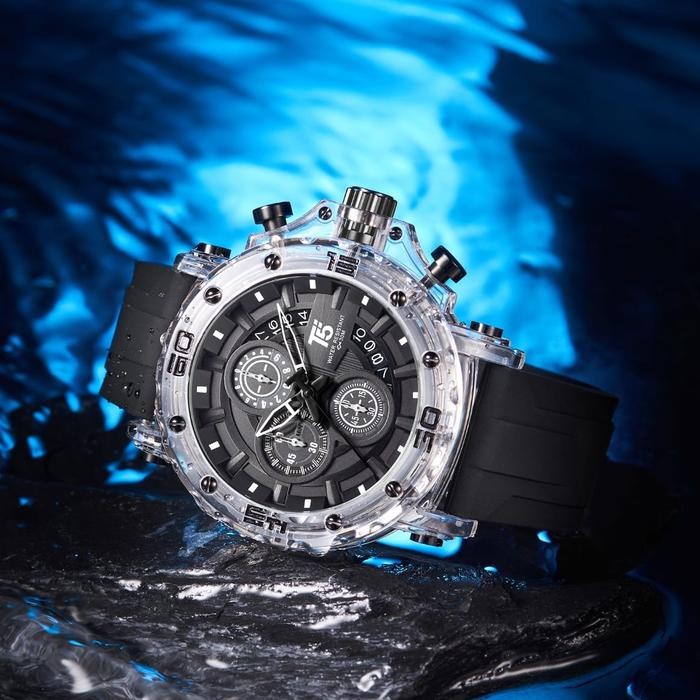 Jam Tangan Pria T5 H 4004G Original Bergaransi Silicone Strap Chrono