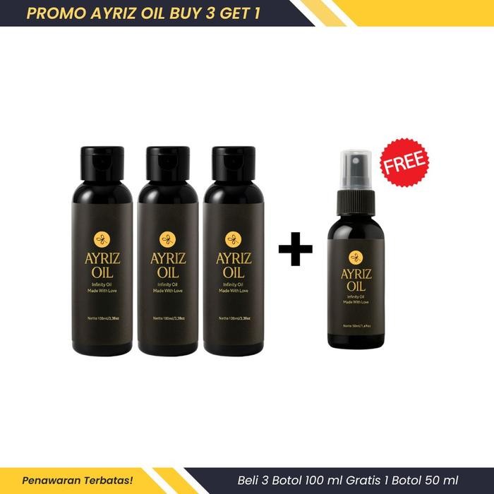 PAKET PLATINUM 3 BOTOL 100ML BONUS 1 BOTOL 50ML AYRIZ OIL TRAVELPACK, MINYAK TERAPI HERBAL ORIGINAL