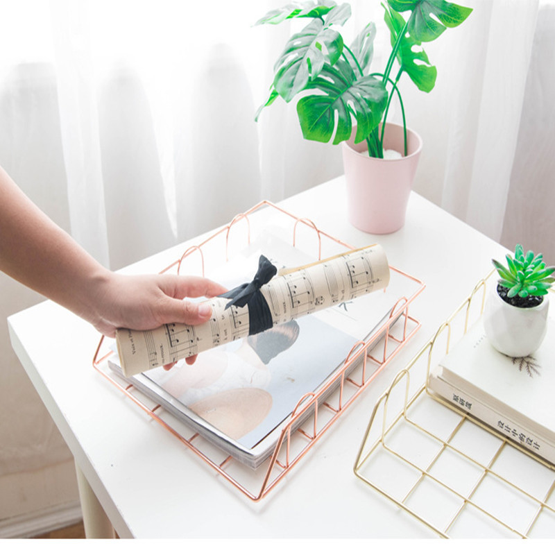 Golden Metal Document Tray Office Organizer Layered Paper Storage Paper Tray Desk Accessories Magazi