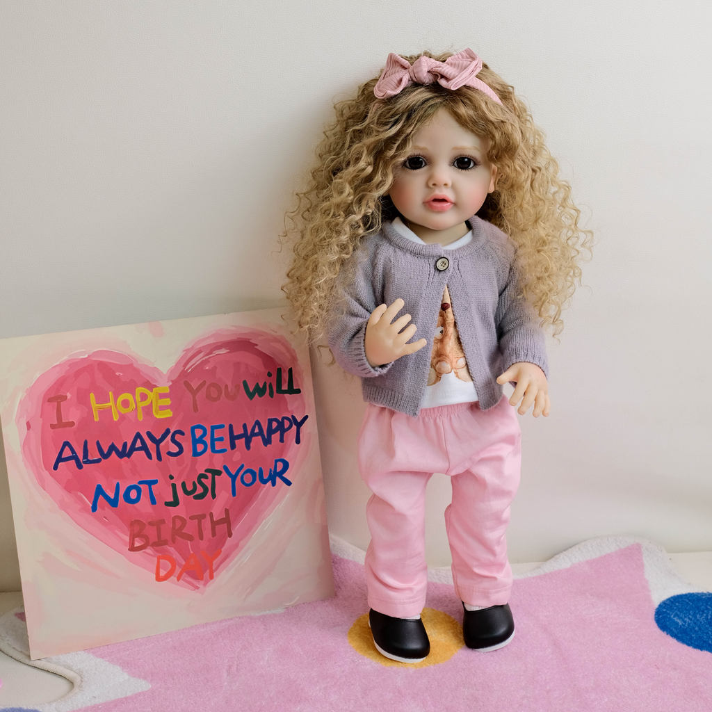 55CM full body soft vinyl Reborn Toddler Curly Blond Hair Betty lifelike Baby Doll Christmas Gift