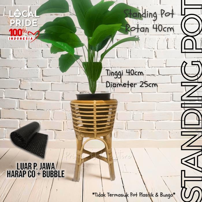 Standing Pot Bunga Rotan Alami/Sintetis Ukuran 35Cm, 40Cm, Dan 55Cm - Dudukan Vas Bunga Rotan