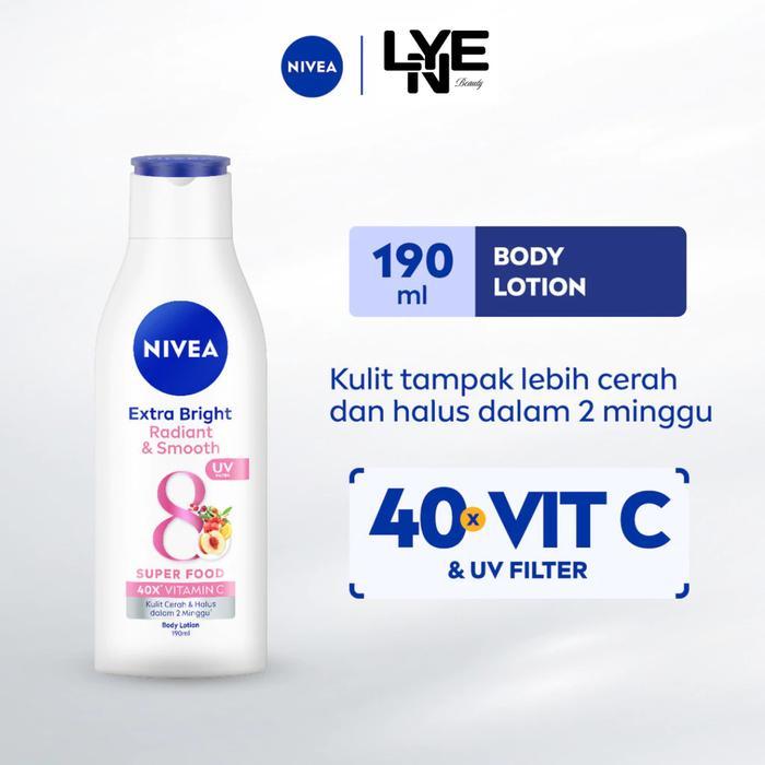 i0cc- Nivea Body Lotion Extra Bright Radiant & Smooth Uv Filter 190Ml Mencerahkan Halus