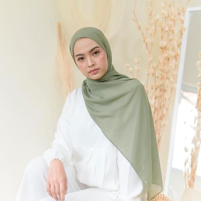 SAGE GREEN Pashmina Ceruty Babydoll ( Hijab Warna Sage Green )