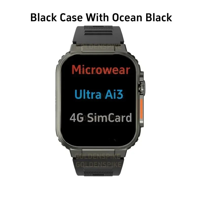 Microwear Ultra Ai3 Smartwatch: 4G SIM Card Android 2.2'' Amoled, AI Health Monitoring, 180 Rotary