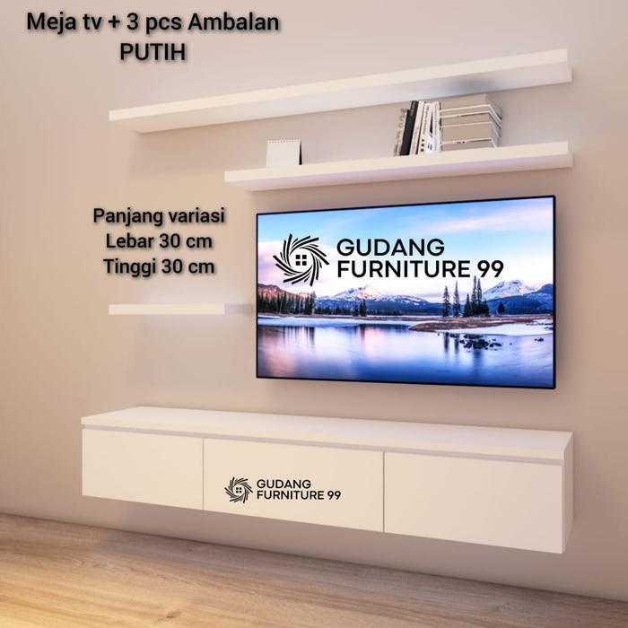 Meja Tv Gantung + Ambalan 3 pcs / Meja Tv Minimalis / Rak Tv Gantung / Bufet TV/ Cradensa Tv