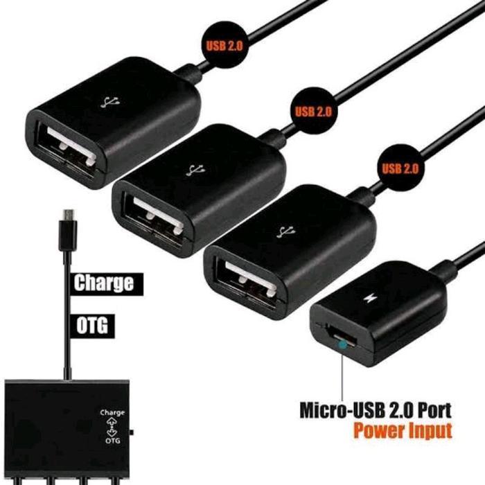 4In1 Micro Usb Hub + Charge Kabel Otg Micro 3 Port Usb Female Otg Usb Hub 4In1 Terlaris