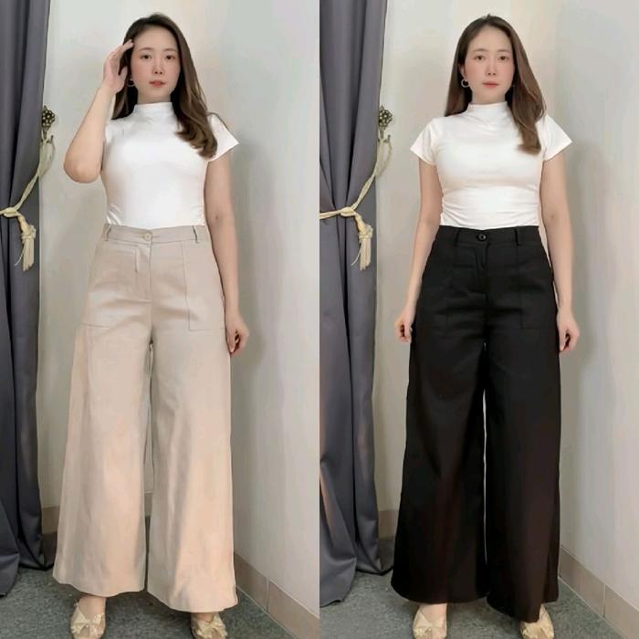 Sojiin - Celana Kulot Wanita - New Aurelia Wide Leg Pants - Celana Panjang Wanita - Celana Forma