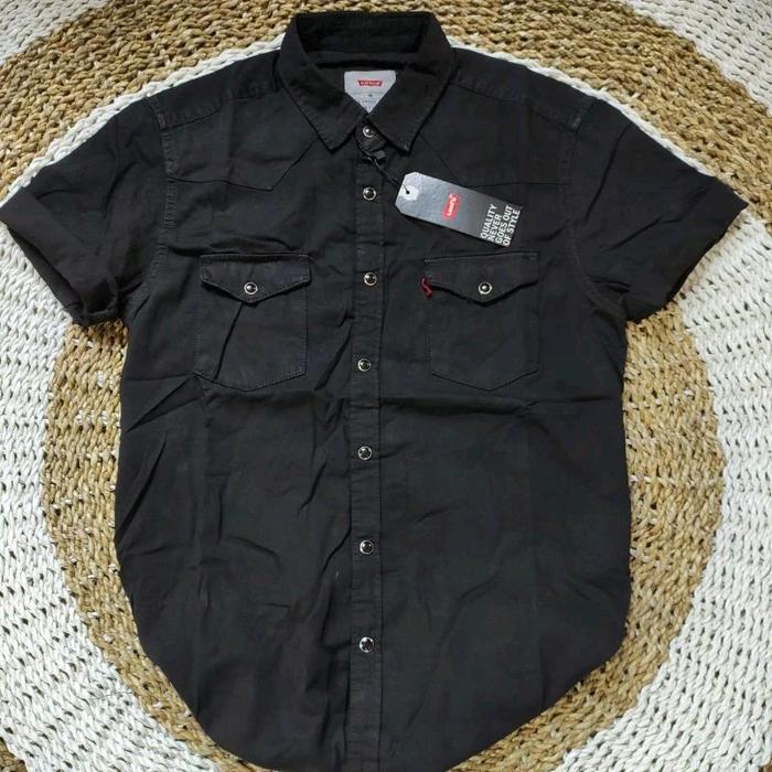 Bisa COD DENIM Kemeja Denim Lengan Pendek Pria - Hitam, M DENIM PENDEK LVS PRIA/KEMEJA DENIM PRIA/KE