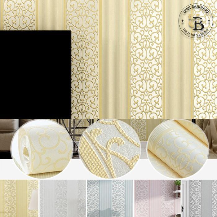 Wallpaper Sticker Dinding Ukuran 45CM x 8M GH282 Wallsticker Batik Salur Polos Embos Premium Higth