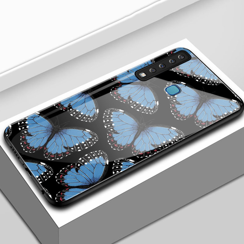 Casing Hp Untuk Samsung A9 2018 A8+ 2018 A8 2018 Case Casing pola kupu-kupu biru Kesing Kaca cangkan