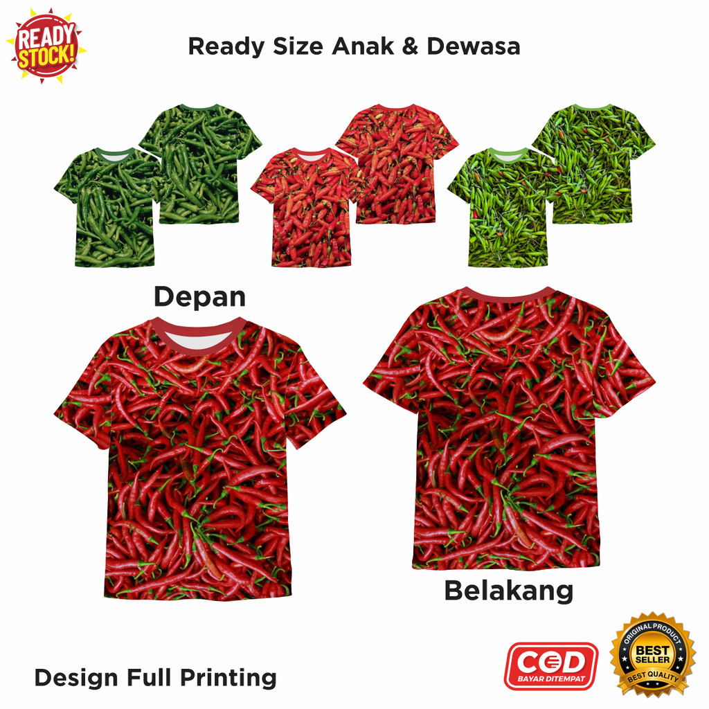 Kaos Fullprint Cabe Rawit Merah Cabe Gendot Cabe Cabe Hijau - Baju AOP Cabe Viral Lucu Keren - The B