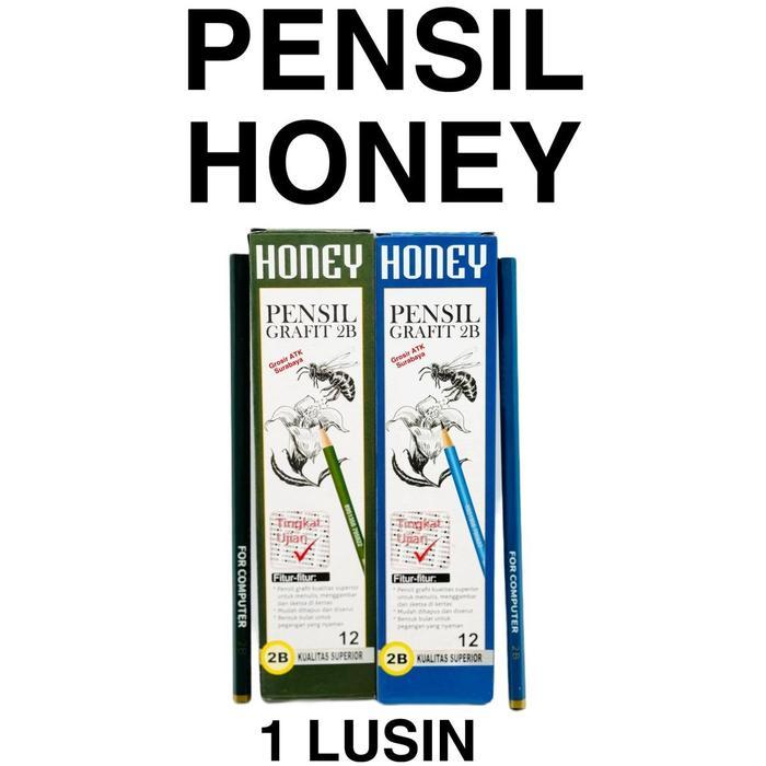 PROMO ( DAPAT 12 PENSIL ) PENSIL 2B HONEY BIRU HIJAU / Pensil Kayu 2B Honey Murah ORIGINAL