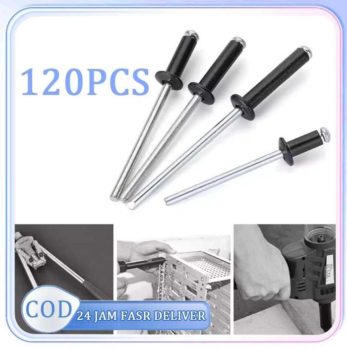 120PCS PAKU RIVET WARNA HITAM PAKU RIVET ALUMINIUM BLIND RIVET RIVETER NAIL SIAP KIRIM
