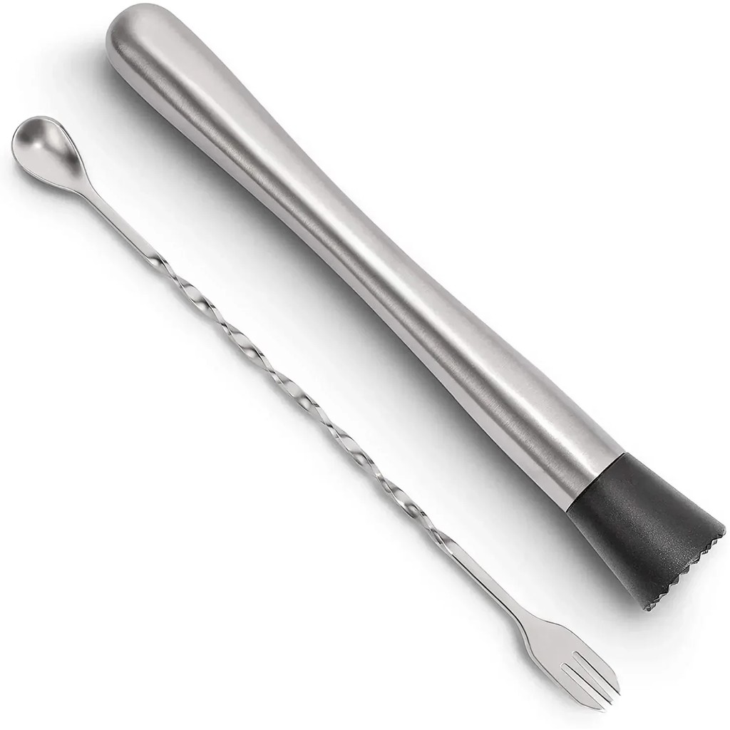 Stainless Steel Cocktail Muddler and Mixing Spoon Home Bar Tool Set - Create Delicious Mojitos and