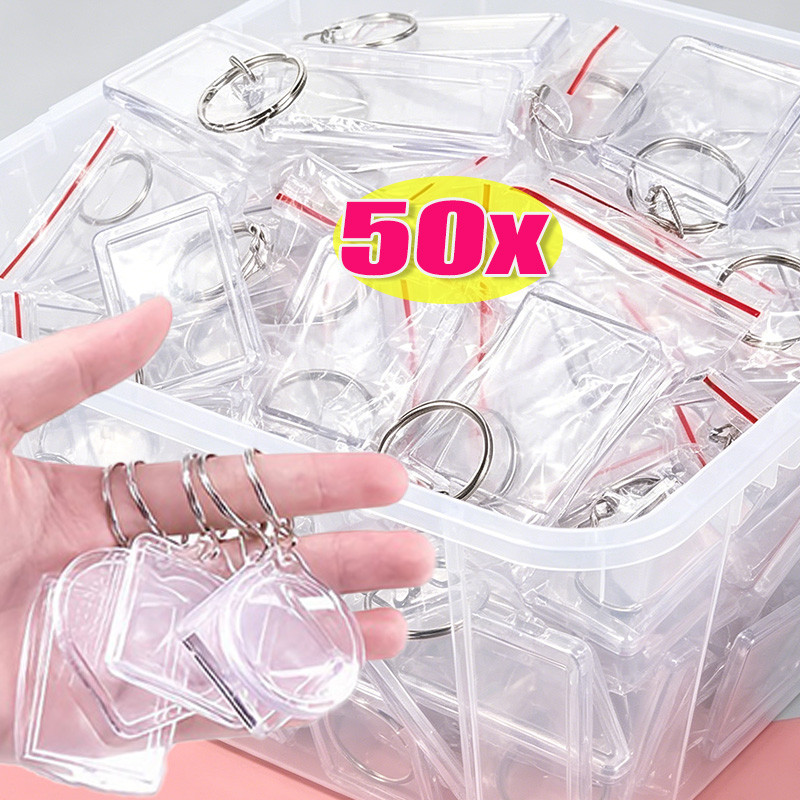 50Pcs Clear Acrylic Blank Photo Keychains Custom Picture Frame Keyring with Split Ring DIY