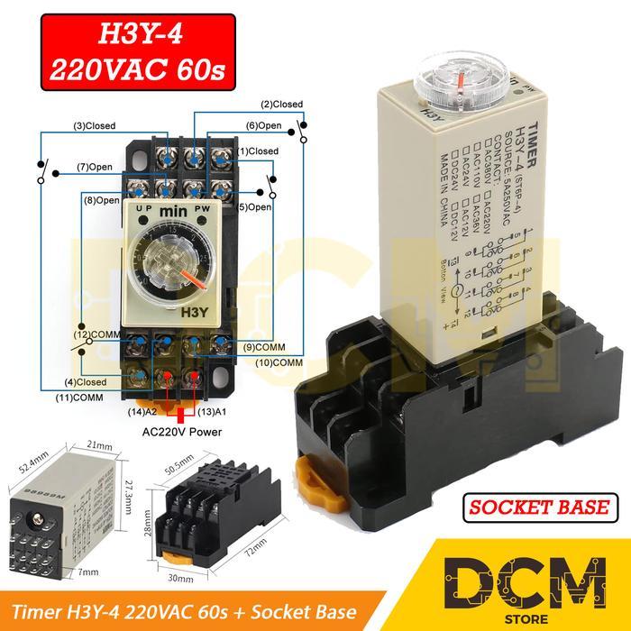 Timer H3Y-2 H3Y-4 H3Y 2 H3Y 4 12V / 24V DC 60s 1min Delay Relay DPDT + Socket Base