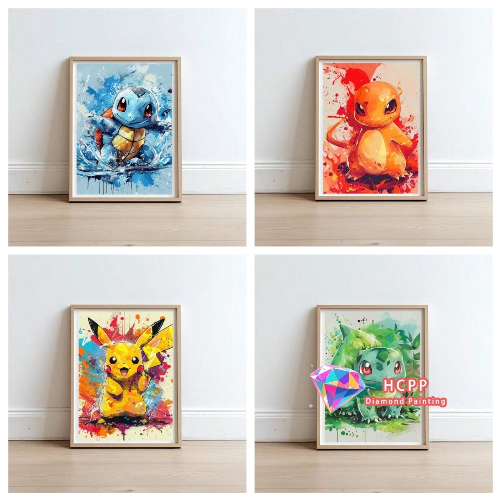 2026 New Pikachu Charmander Bulbasaur Squirtle Diamond Painting Kit Square Round Diamond 5D DIY