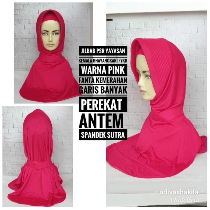 tvkj- Jilbab Psr Ykb Pink Fanta Pola Premium Pet Garis Banyak Belakang Kancing/ Tali Ikat