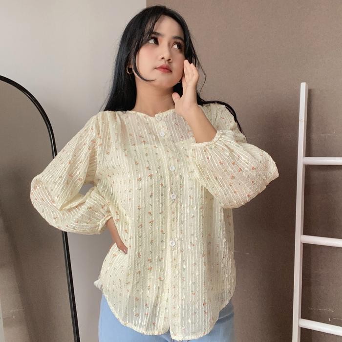 Denishablouse Bunga Wanita Motif Korea Style Atasan Panjang