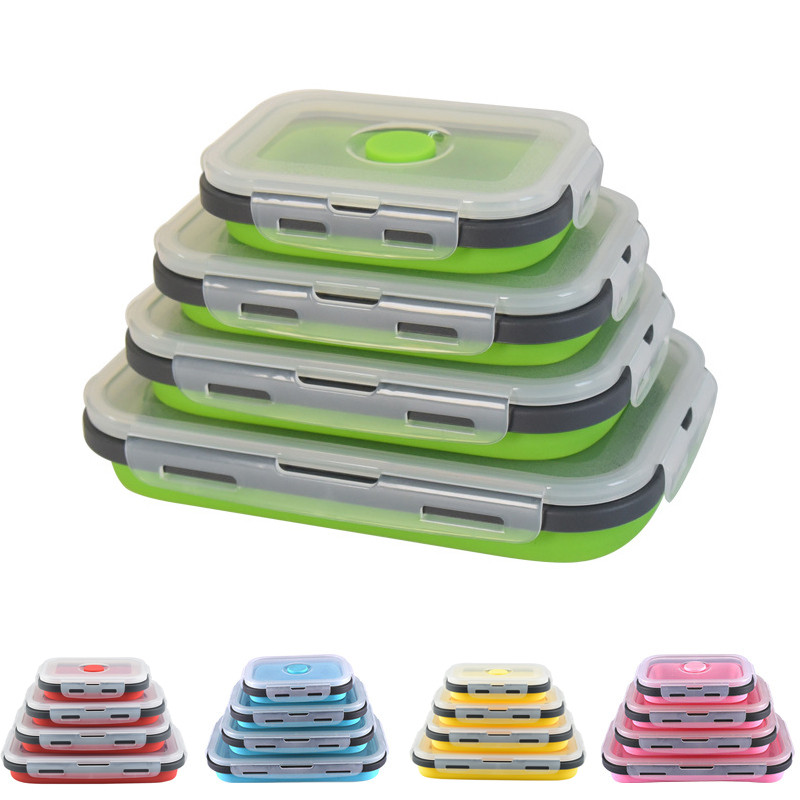 1PCS Food grade square portable foldable silicone lunch box refrigerator microwave oven lunch box st