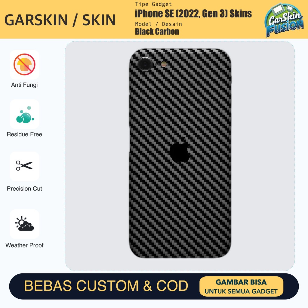 Skin Vinyl iPhone SE (2022 Gen 3) Black Carbon Anti Scratch Protector Case | by Fusion | Kode - SV6N