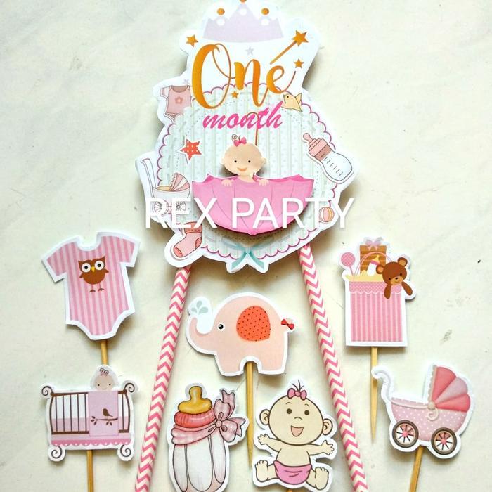 Topper One Month/Cake Topper One Month Baby Girl/Topper Kue Satu Bulan