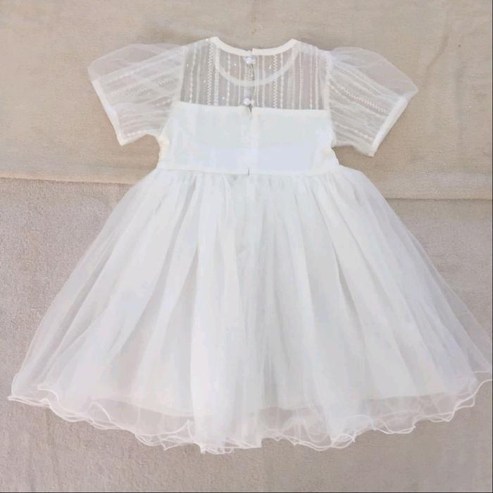 (2-8Th) Dress Putih Anak Import Gaun Pesta Pita Lengan Pendek Premium