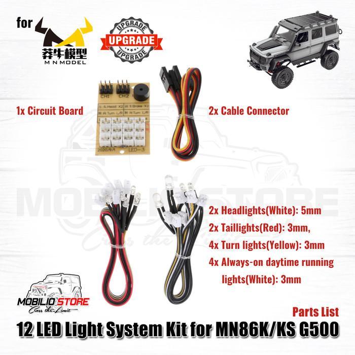 12 Led Light System Kit For Rc Mn86K Mn86Ks G500 1:12 Scale Crawler