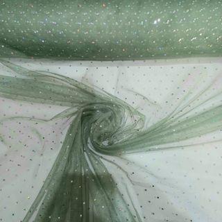 PROMO SPECIAL Kain Soft Tulle Gliter Kain Tile Sparkling Diamond Warna SAGE GREEN Meter dan 0.5
