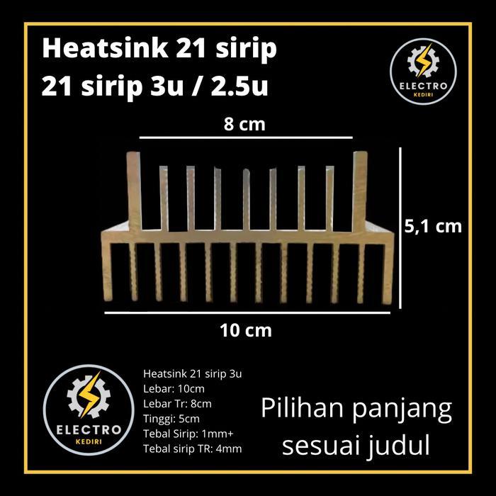 Heatsink Alumunium 21 Sirip 25cm - Pendingin 2,5u Lebar 8cm