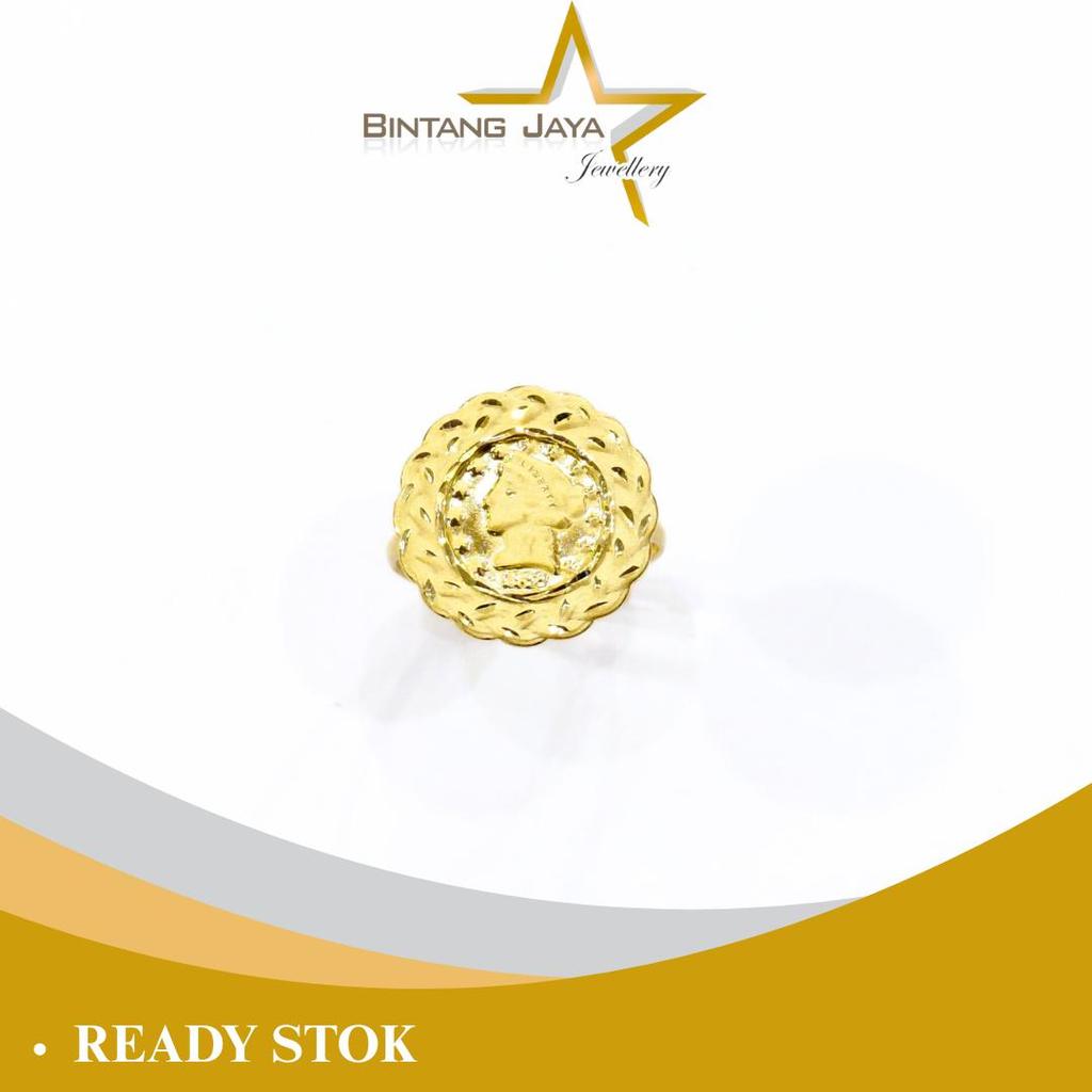 Cincin Emas Asli Koin Liberty 1862 Doft Kuning - Kadar (16K) - Berat 1,95gr - Desain klasik bersejar