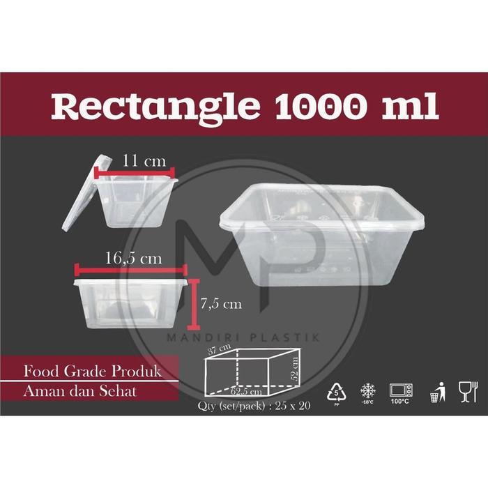 Berkualitas- Thinwall Rectangle Ot 1000Ml Cup Mika Oti Food Container Kotak Makan Plastik Persegi