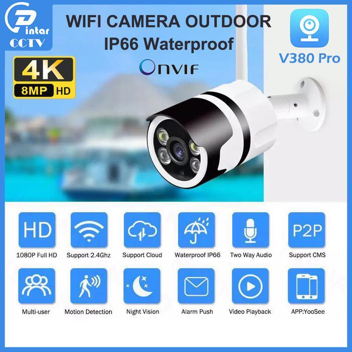 BERGARANSI CCTV IP Camera Outdoor Waterproof Kamera v380 pro FULL HD 8MP support onvif Motion