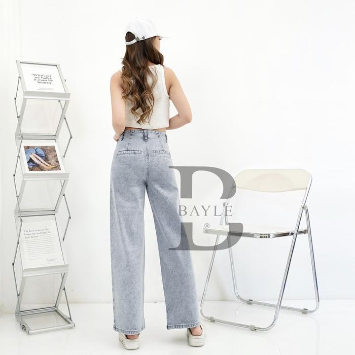 elsi- [Bayle] - 1022 Kz Jeans Celana Kulot Jeans Kulot Highwaist Pants Loose Pants Front