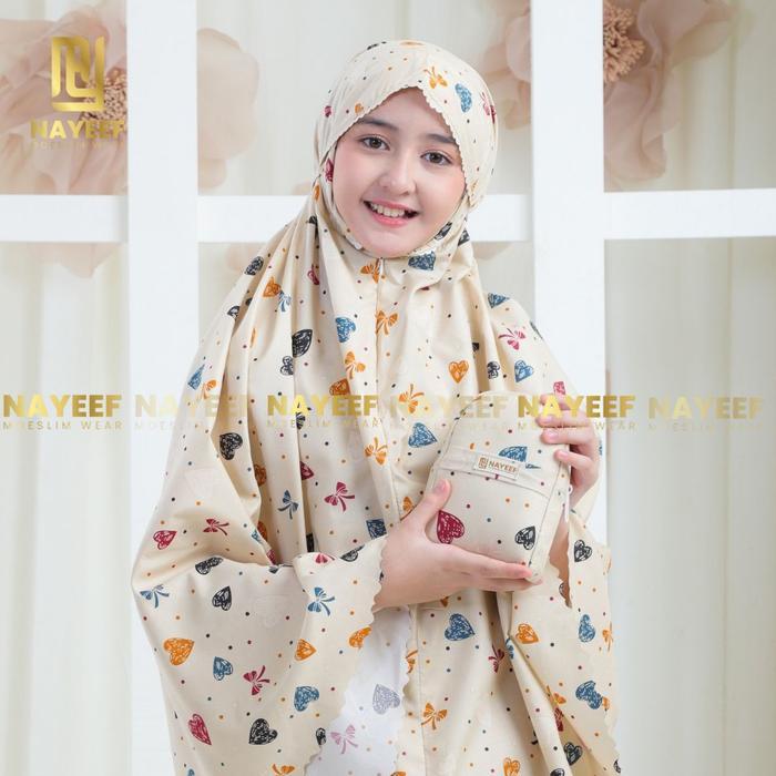 Nayeef Mukena Traveling Anak 6-12 Tahun Mikrotex Motif Printing 2in1 Resleting Dagu Lembut Tas Mini 