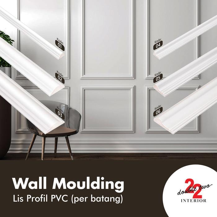 Wall Moulding PVC Putih Doff 145 cm / List Profil Dinding / Lis Profil Moulding / Wainscoting (per