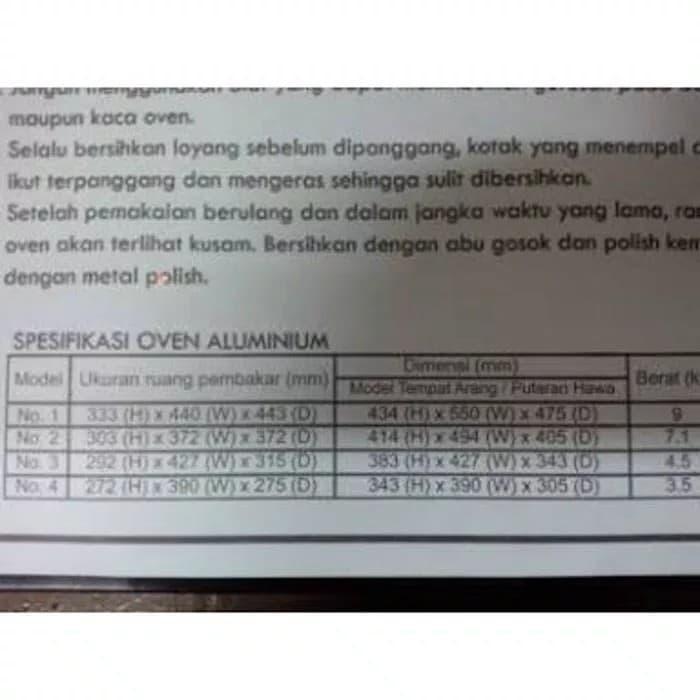 Terbaru Oven Hock Alumunium No. 3 Putaran Hawa / Oven Kompor Gas / Oven Hock