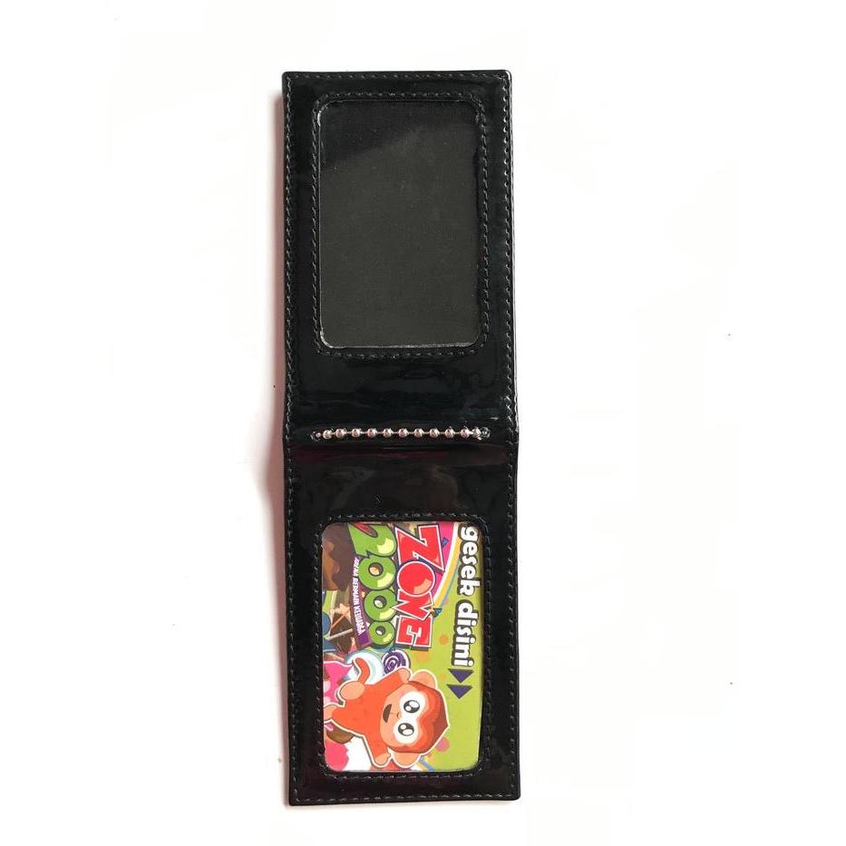 Name Tag Id Card Holder kulit Dompet Tempat Kartu Kulit 2 sisi Hitam