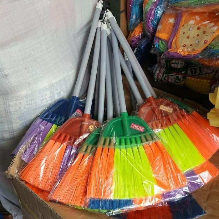 Sapu Ijuk Plastik Gagang Kecil Pendek Kumbo / Sapu Senar Nylon G.Kayu