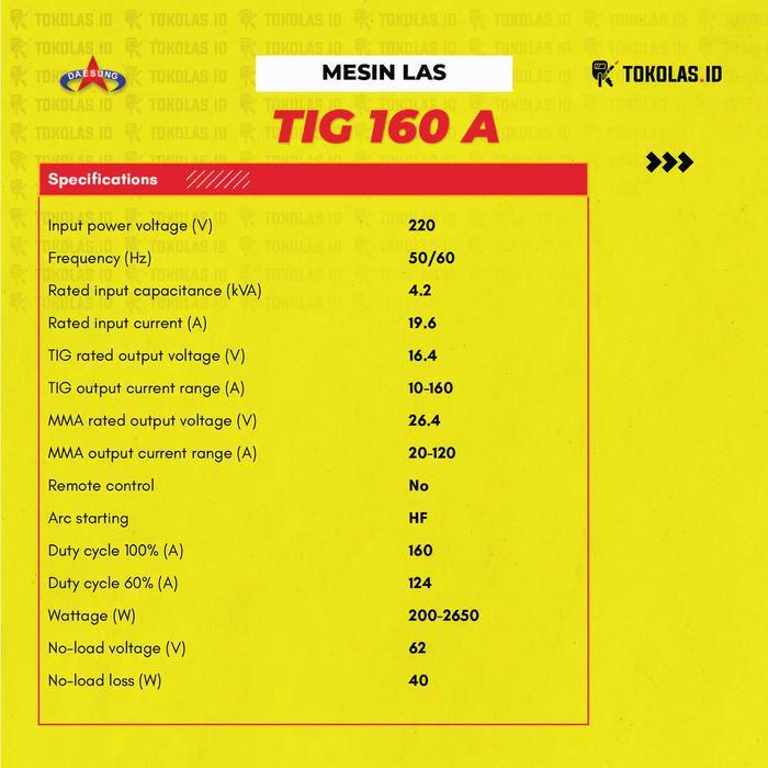 READY Mesin Las Argon Daesung TIG 160 200 180 P Pulse Trafo Las Inverter Watt Rendah Las Argon GTAW