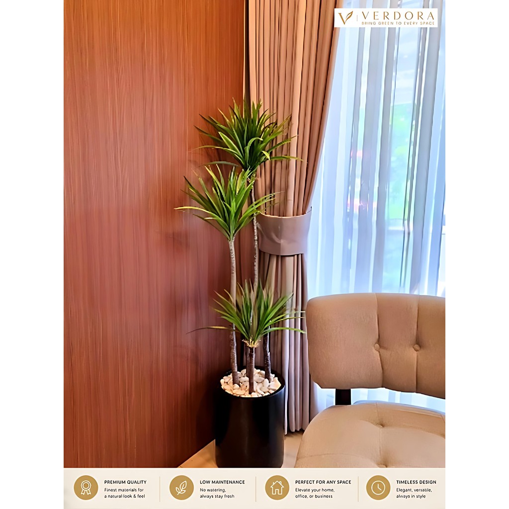 Verdora - Pohon Artificial - Pandan Bali Lurus - Tinggi: 1.4 m - Pot Tabung Sedang Warna Hitam Polos