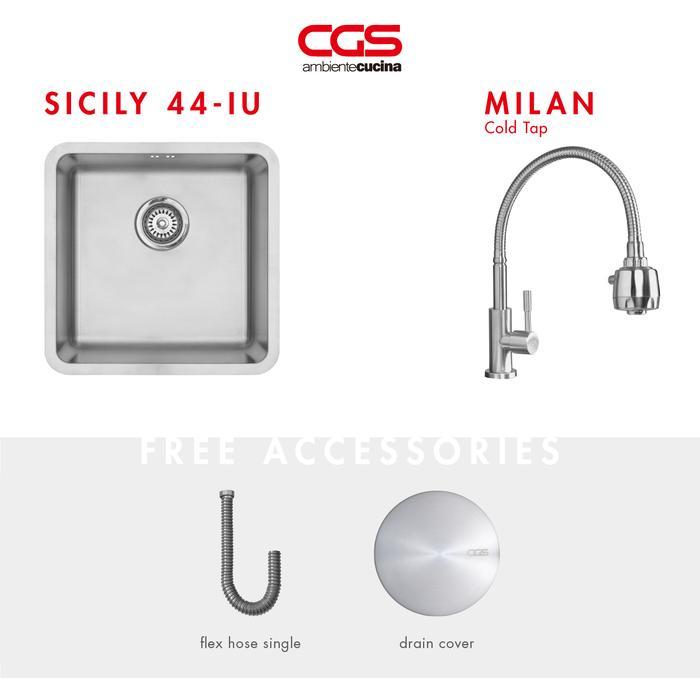 Kitchen Sink Bak Cuci Piring Dapur Stainless Steel 1 Lubang CGS SICILY 44-IU Sink - Paket Kitchen